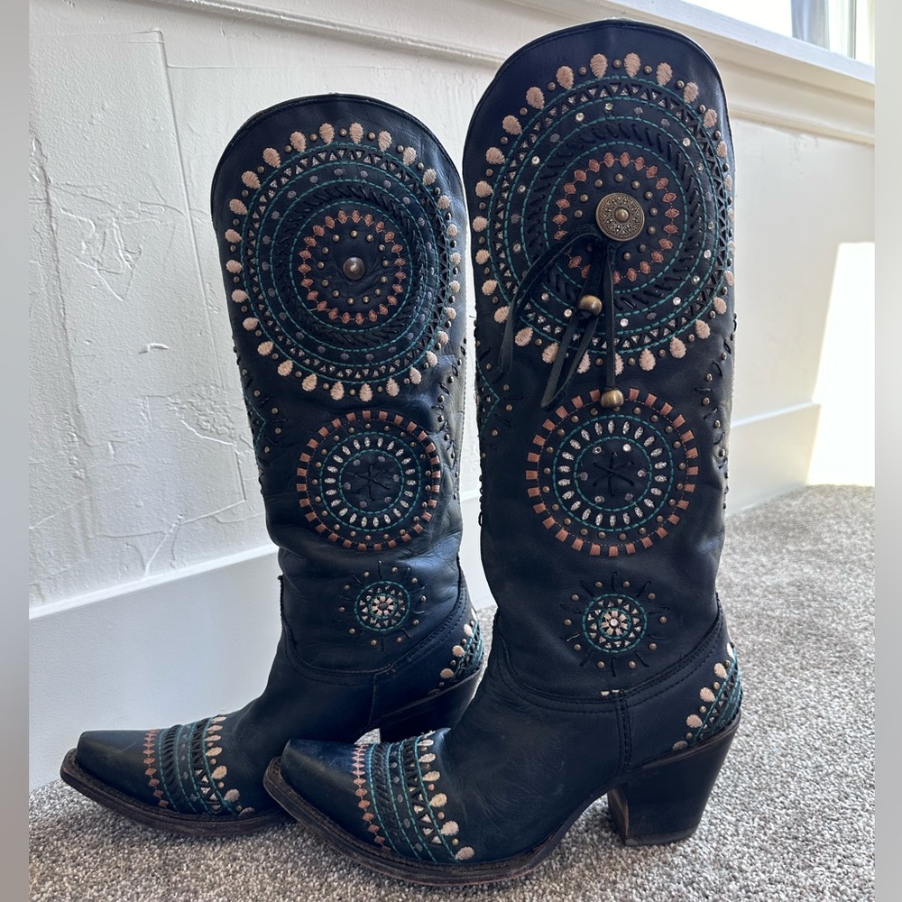 Corral Aztec Embroidered & Studded 15” Cowgirl Boots